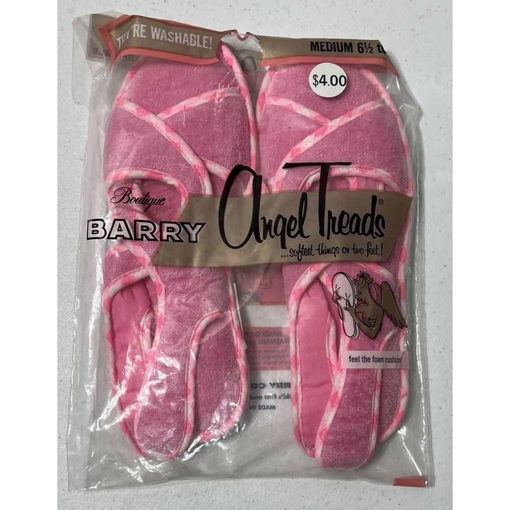 Boutique Barry‎ Angel Treads Pink Slippers Womens Size 6.5 - 7.5 Vintage NOS